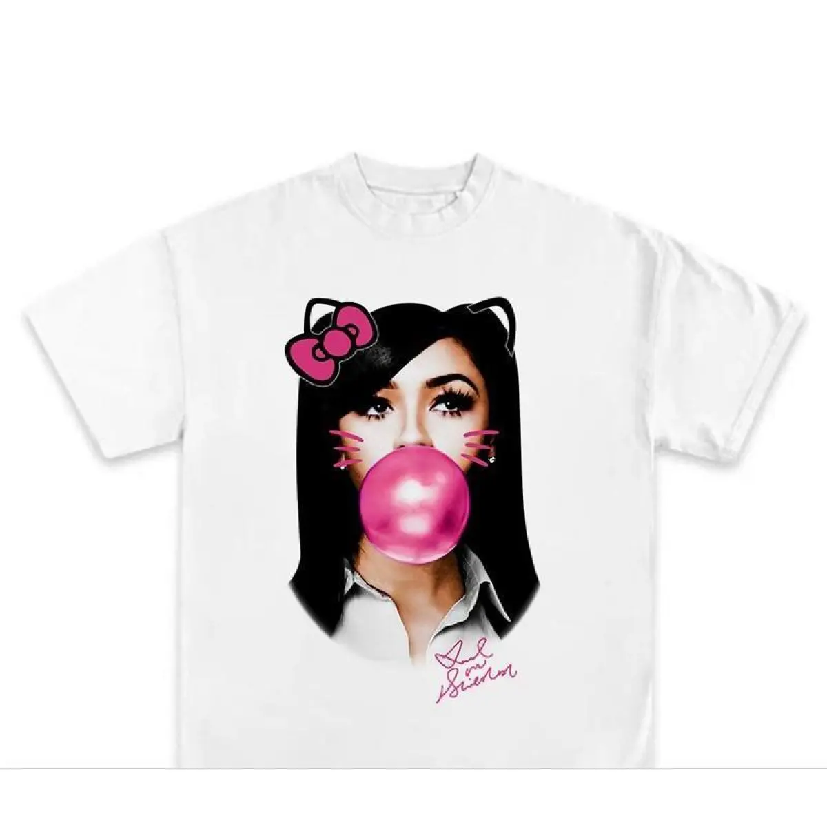 Men's Kitty Graphic T-Shirt, Soft Elastic Short Sleeve Crewneck Top, Regular Fit Base Layer for Daily & Festival Wear, Tshirt, Shortsleeve, Menswear, Round Neck, Bubble, Jeans, Regular Cut, Crew Neck, Stylish, Casual, Bubble Gum Print, All-Seasons
