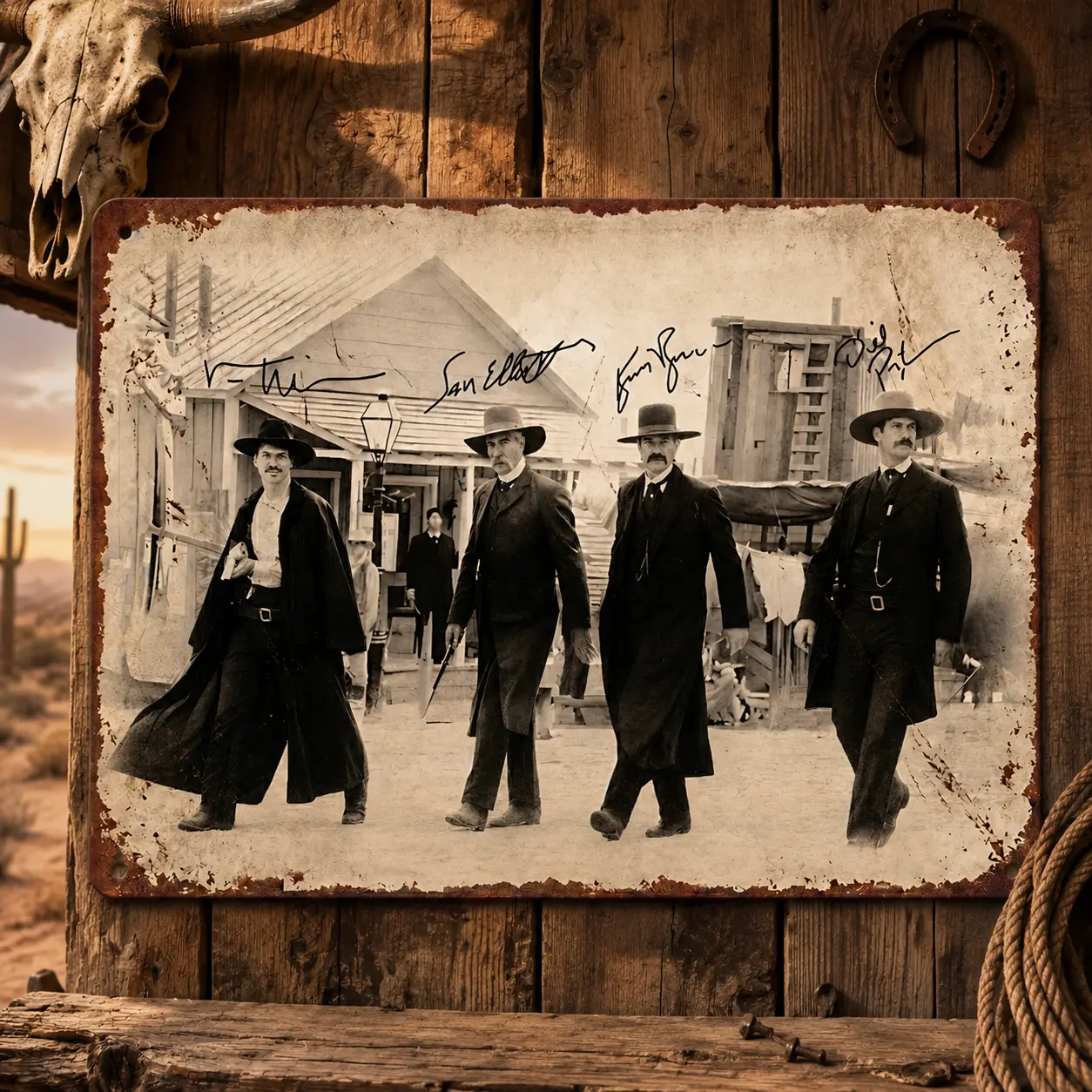 Tombstone Movie Print Lightweight Metal Tin Sign, 12x8 in Retro Western Cowboy Wall Plaque Wall Art, Weathered Edge Farmhouse Rustic Home Decor, Ideal Father's Day Gift for Man Cave