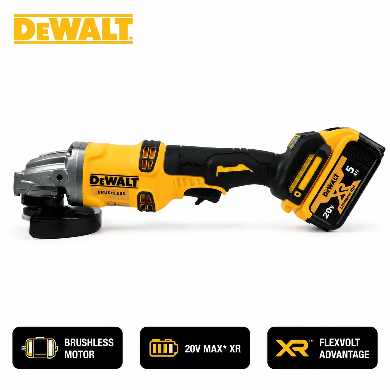 DEWALT DCG414 Cordless Angle Grinder for Metal Fabrication and Weld Grinding Service, Handheld Cutting Power Tool Features a Heavy-Duty Wheel Guard and Paddle Switch Matrix Designed for Professional Structural Steel Work
