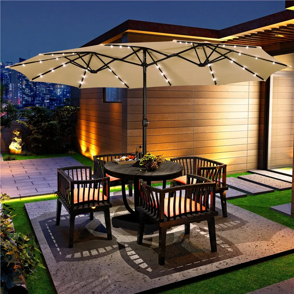 commercial umbrella patio PURPLE LEAF Luxury Market Umbrella Heavy-Duty Commercial Hydraulic Semi-Automatic Patio Umbrella Beige / 8x8 FT(1.9" Pole)