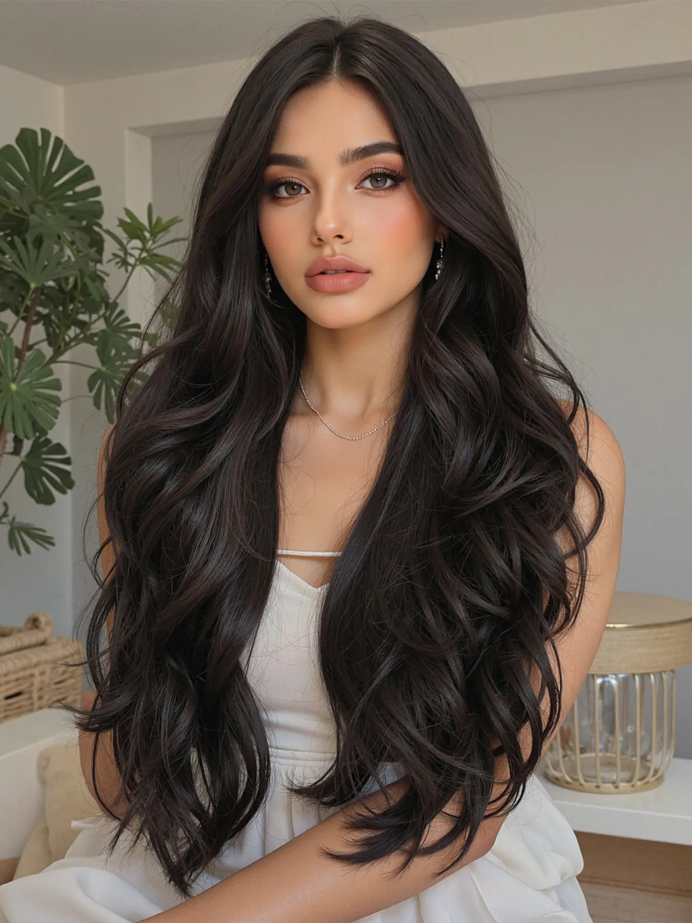 26 Inch Deep Long Curly Middle Part Wig for Women, Elegant Synthetic Hair, Versatile Party Style, Suitable for All Seasons, Loose Wave Wig, Curly Wave Textures