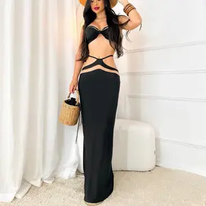 Sheer Cut-Out Bandeau Maxi Dress