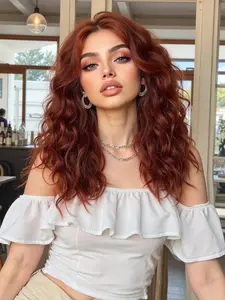 20 Inch Synthetic Curly Wig with Long Bangs, Heat Resistant Wigs, Medium Length, Heat Resistant Fiber, Perfect for All Seasons Fashion Hairstyles, Synthetic Material Wigs