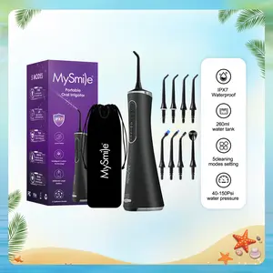 MySmile Cordless Rechargeable Water Dental Flosser (260ml) - 5 Modes, 8 Jet Tips, Cleansing Oral Irrigator Box - Daily Dental Cleaner for Braces, Travel Self Care Plaque-Removing Flosser