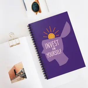 Invest in Yourself Spiral Notebook - Ruled Line 118 Pages 6x8 Inches Durable Purple Cover Metal Binding Journal Log Poem Notebook