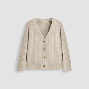 Cider [size 2-26] Cable Knit Wool-blend  V-neck Solid Button Cardigan