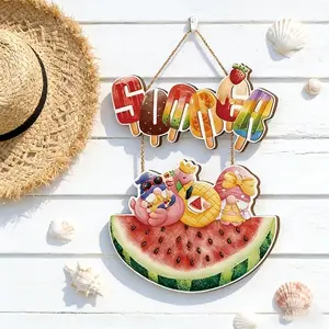 2-Pack Summer Watermelon Gnome Door Hangers, Cute Ice Cream Stick Welcome Sign, Durable Wooden Decor for Front Door, Porch, Patio
