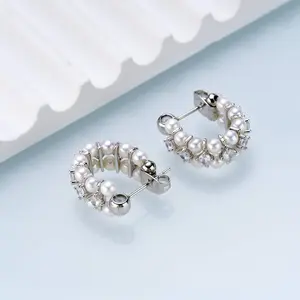 Freshwater Double Row U-Shaped Stud Earrings