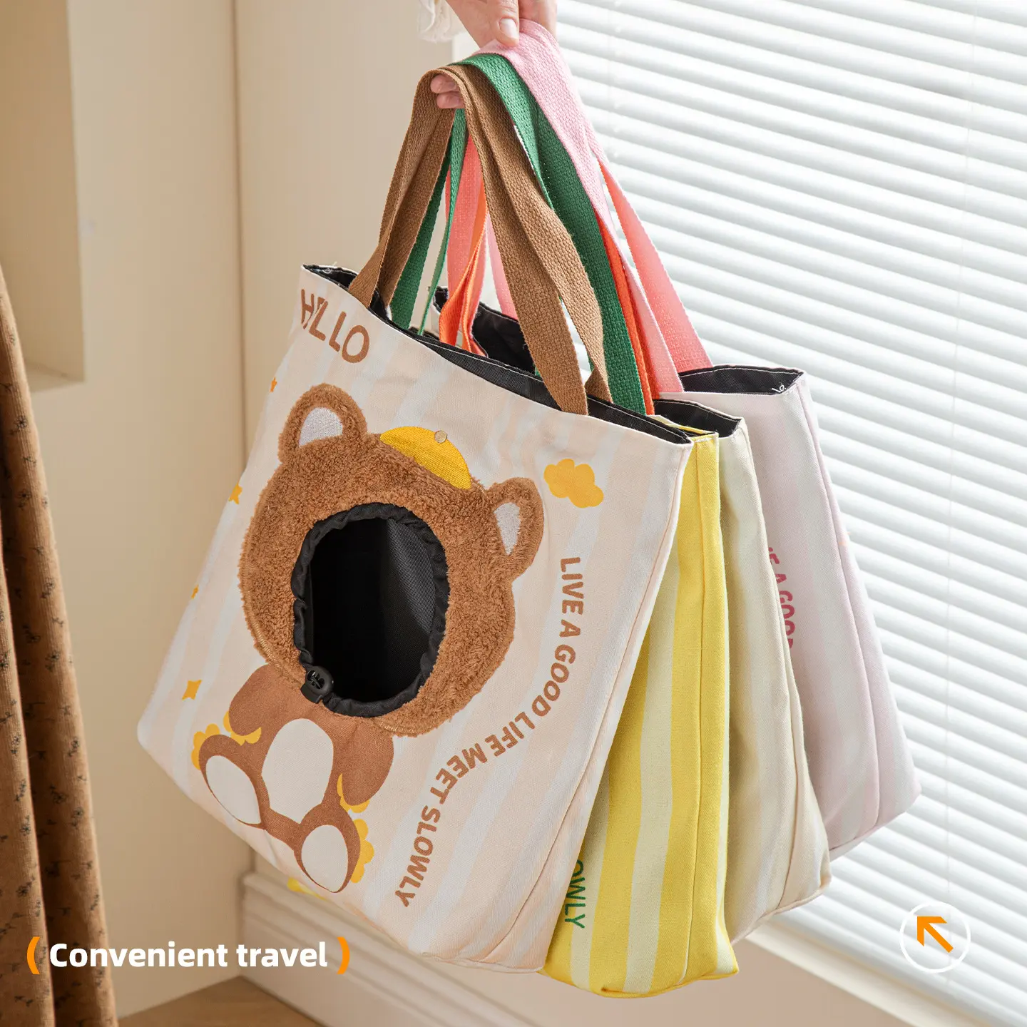 Portable Cat Carrier Sling Bag, Breathable Canvas Cartoon Pet Tote with Head-Out Design, Large Capacity Crossbody Handbag for Small Cats & Dogs