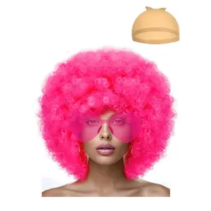 Short Bob Hair Wigs Straight with Flat Bangs Synthetic Colorful Cosplay Daily Party Neon Wig for Women + Free Wig Cap 12" Natural As Real (Afro, Hot Pink)