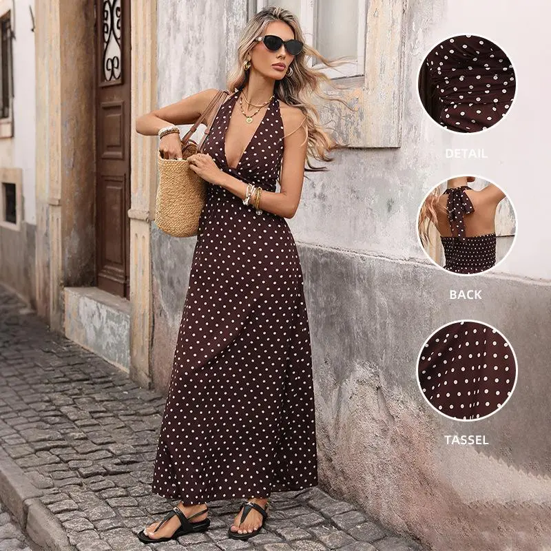 Women's Casual Polka Dot Maxi Dress /womens dresses/casual dresses loose flowy