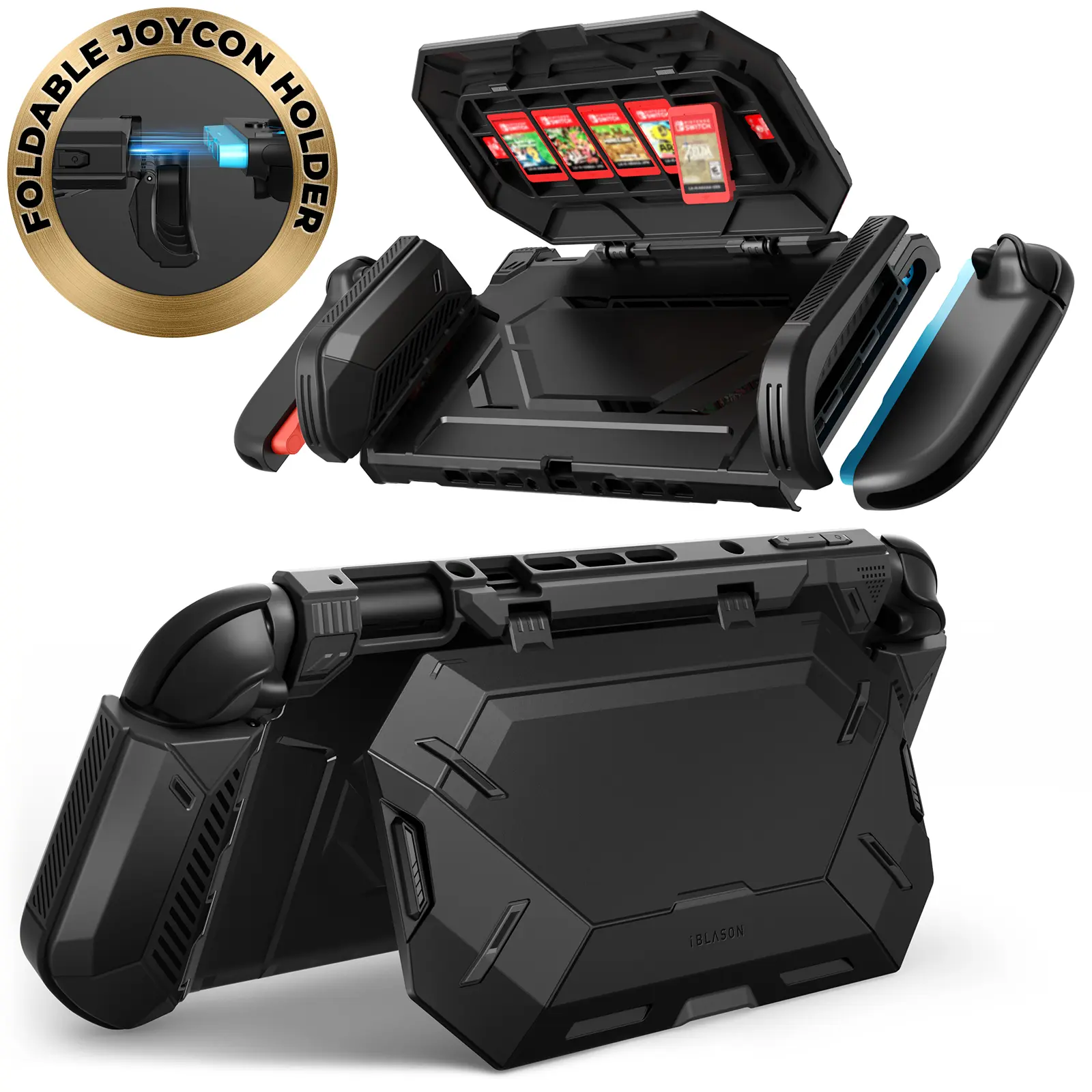 i-Blason Dockable Protection Case for Nintendo Switch 2 (2025) Console - Gaming Accessory with Folding JoyCon Holder, Game Card Storage, Ergonomic Uni-Body Grip, Flip Stand, Bumper Cover, Portable Controller Compatibility
