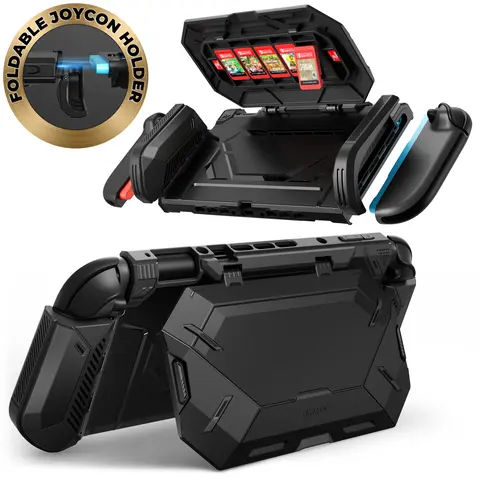 i-Blason Dockable Protection Case for 2025 Release Nintendo Switch 2 Handheld Console - Polycarbonate Bumper Cover, Foldable JoyCon Holders, 5 Game Card Slots, 2 TF Card Storage, Ergonomic Uni-Body Grip, Flip Stand, Console Accessories
