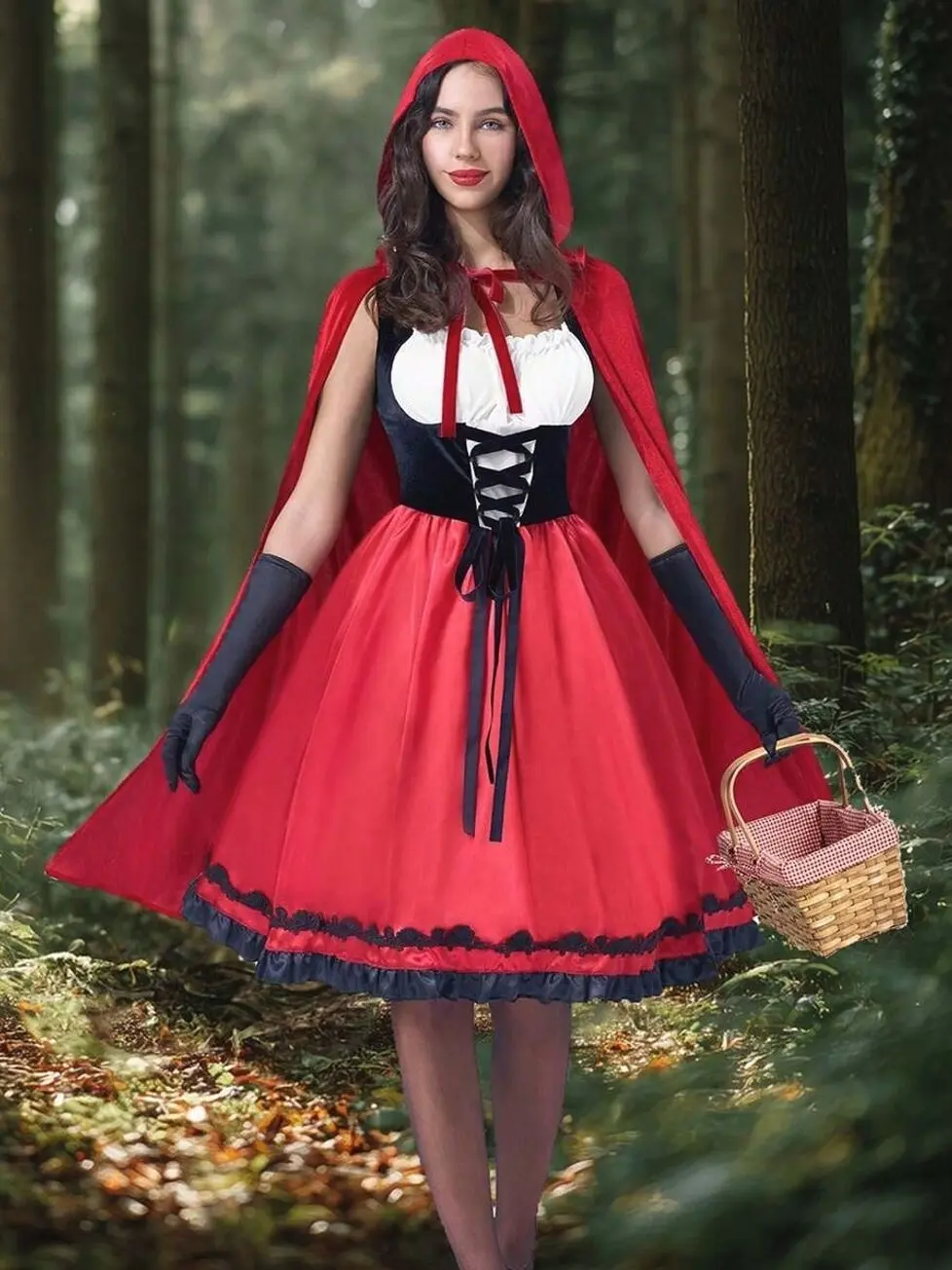Joyfy Halloween Red Riding Hood Costume, Women Little Red Riding Hood Costume With Little Red Riding Hood Dress,Cape And Gloves, Adult Women Halloween Costume For Halloween Cosplay Party