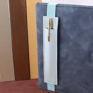 1pc Solid Color Notebook Pen Cover Pen Holder Pu Single Storage Elastic With Pen Bag