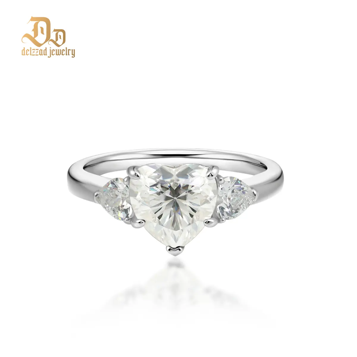 Delzzad 2ct Heart Three Stones Ring Synthetic Moissanite Ring Band In 925 Sterling Silver Christmas Gift