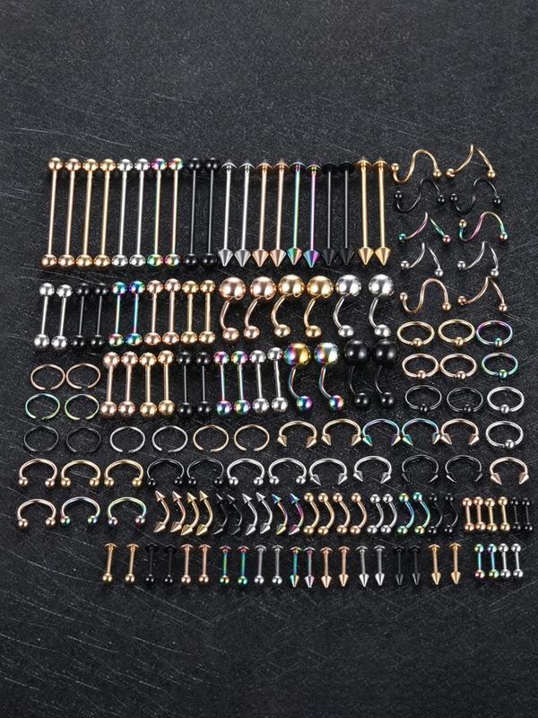 Mixed Color Nose Rings, Belly Rings, Earrings, Lip Rings, Tongue Ring, Body Piercing Jewelry, Punk Style Fashion Accessories for Men & Women