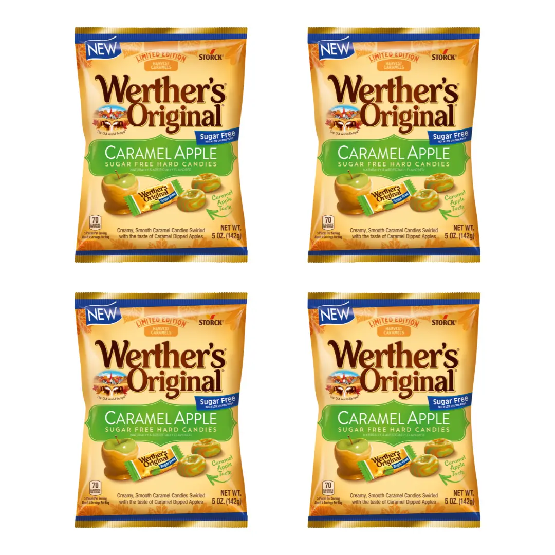 Werther's Original Sugar-Free Caramel Apple Hard Candy Snack (Pack of 4)