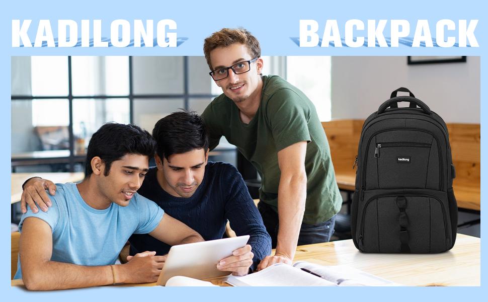 kadilong 15 Inch Laptop Backpack, Large Capacity Backpack with USB Charging Port & Headphone Jack, Water Resistant Multi-compartment Bookbag for Teens, College Students, Working Adults, School, Work, Office, Business Trips, Travel & Daily Commute