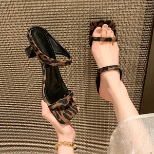 New Summer Model of Elegant And Comfortable Slip-On Sandals for Women Featuring a Unique French-Style Leopard Print And High Heels., Women Shoesaa