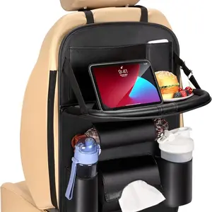 PU Leather Car Interior Seat Back Organizer, Universal Auto Multi-Pocket Backseat Organizer, Car Interior Accessory, Car Accessories, Foldable Table Tray Included