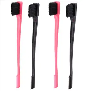 Double Sided Edge Control Hair Brush Comb Combo Pack 4 Pieces Pink and Black