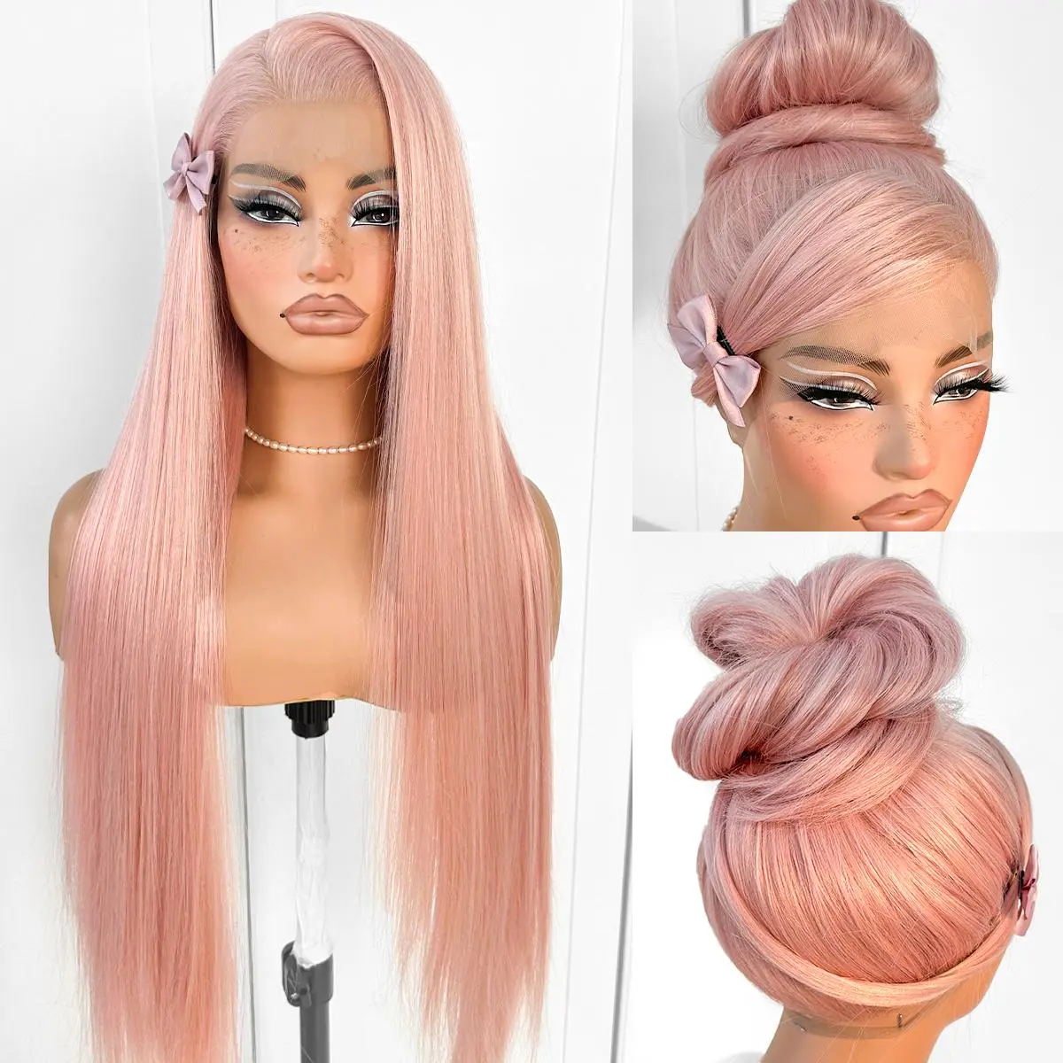 360  Lace Front Wig Pre Plucked Glueless Straight Lace Front Wig 180 Density Long Straight Yaki Synthetic HD Lace Front Wig 32inch