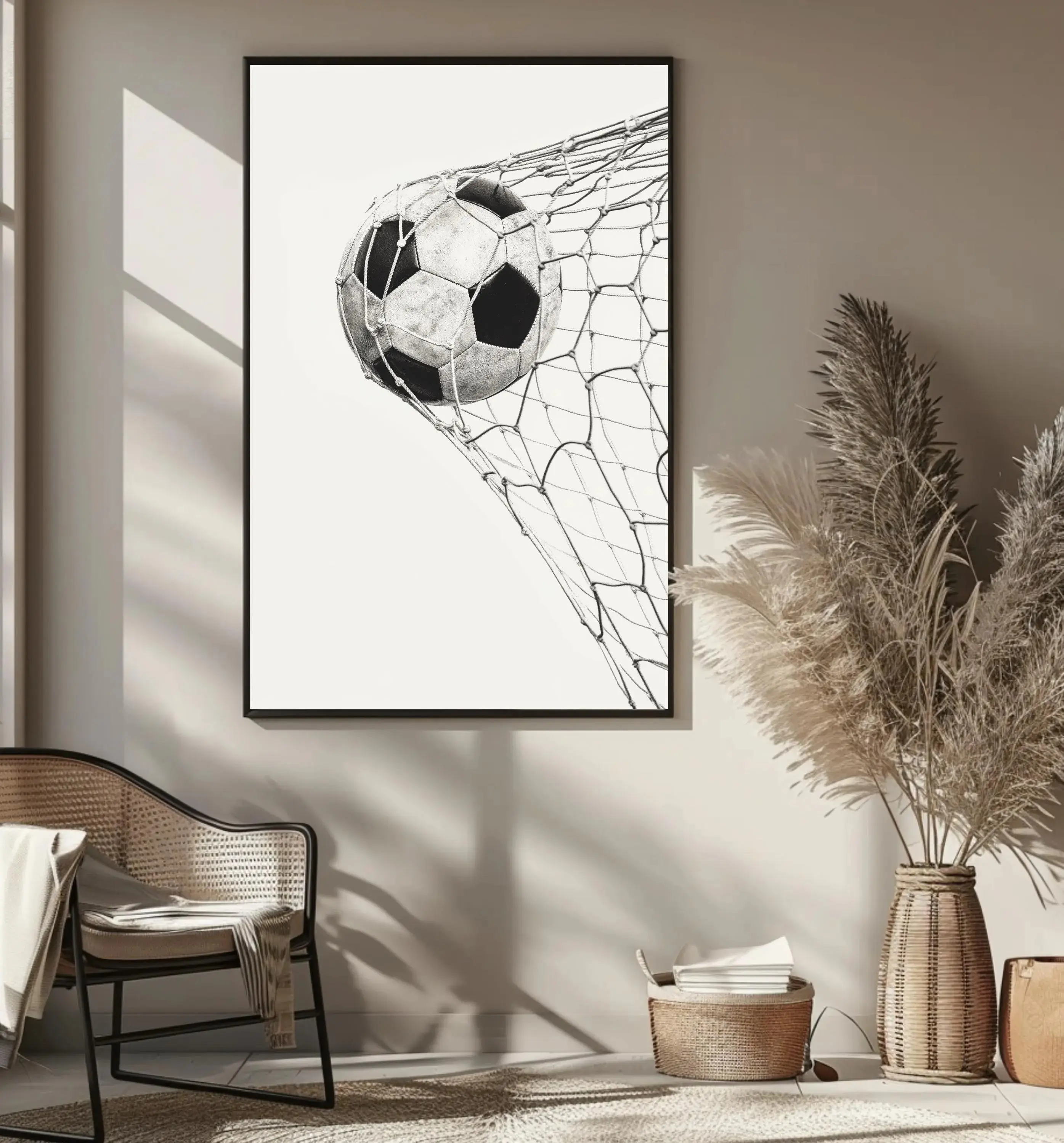 Minimalist Soccer Poster | Soccer Ball in Net Wall Art | Black and White Sports Print | Modern Soccer Decor | Soccer Fan Gift | Tournament Wall Art