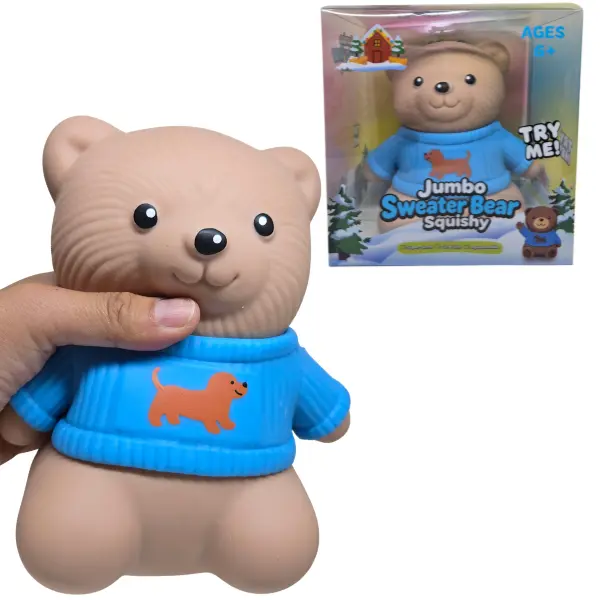 Jumbo Sweater Bear Squishy Removable Sweater Stress Relief Fidget Toy Large Squish Winter Holiday Limited Quantity