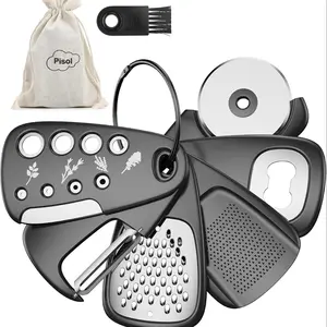 Kitchen Unique Tool Set 6 Pieces, Space Saving Cheese Grater, Bottle Opener, Fruit Vegetable Peeler, Pizza Knife, Garlic Ginger Grinder, Herb Peeler Gift Set Kitchen Gadgets Utensils