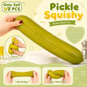 1/2PCS Realistic Pickle Stress Relief Toy, Stretchy Slow Rebound Fidget Toy, Flexible Rubber Anxiety Relief Hand Toy, Funny Food-Shaped Sensory Toy, Unique Party Favor for Adults