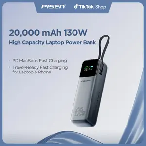 PISEN CCC Certified Power Bank, 20,000mAh Travel Essential Portable Charger with Built-in USB-C Cable, 2-Port 130W Max Fast Charging Battery Pack, for MacBook, iPhone 17/16/15 Series, Samsung, Switch, and More