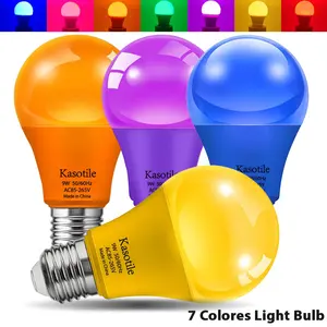 9W E26/E27 Colorful Light Bulbs 1/4 Pack, Red Blue Green Purple Orange Pink Festival Lights, Non-Dimmable Holiday Lighting for Halloween Christmas Party Decor