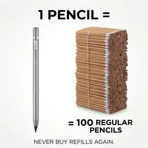 Inkless Eternal Pencil with Eraser, Aluminum Alloy Everlasting Pencil, No Sharpening Metal Infinite Pencil for Kids Students Art Sketching, 1=100 Wood Pencils, Art Drafting Pencils