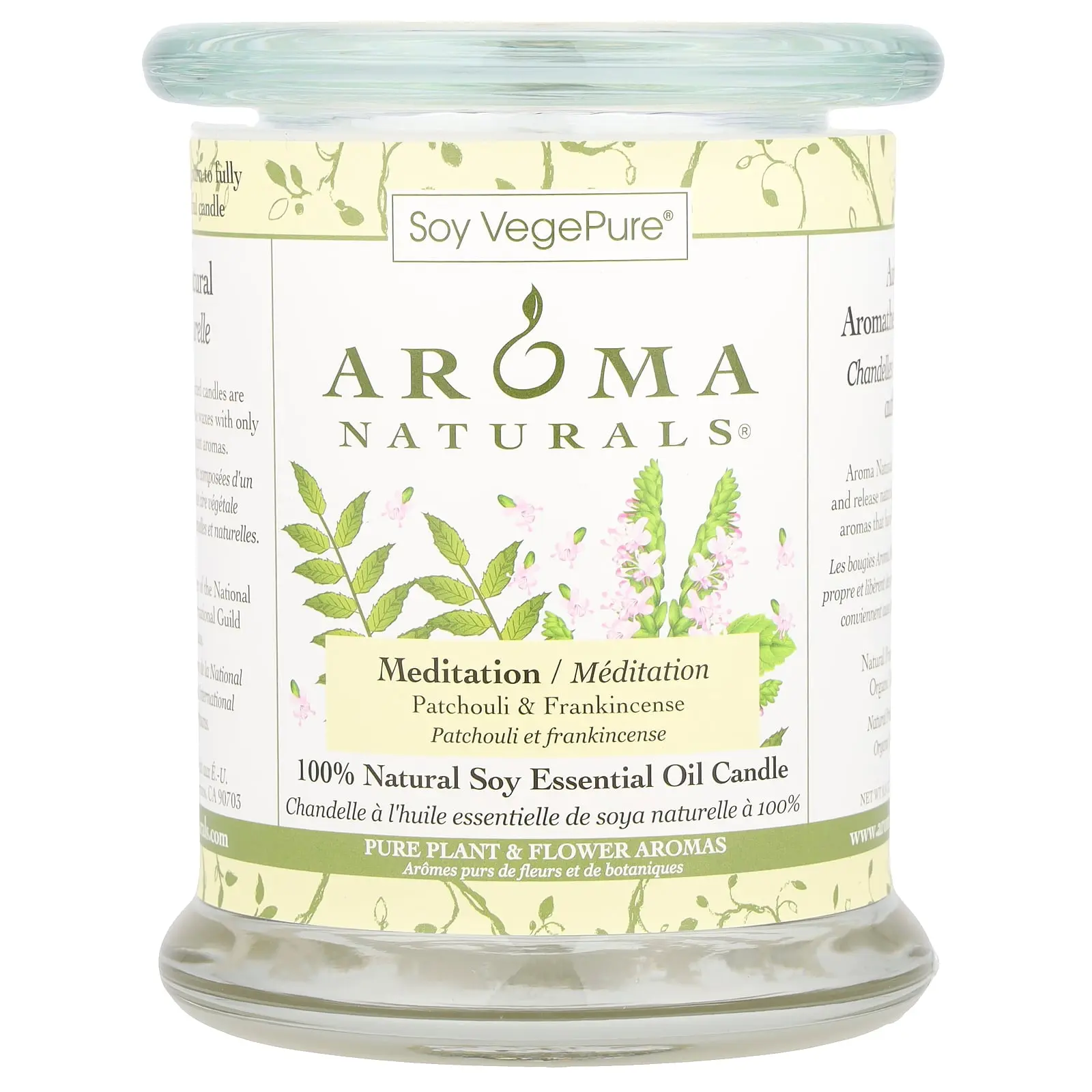 Aroma Naturals Soy VegePure®, Medium Glass Soy Pillar Candle, Patchouli & Frankincense, 8.8 oz (260 g)