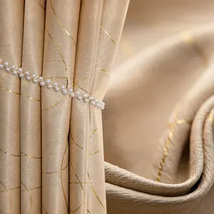 1pc Embroidered Blackout Curtain Home Decoration Curtain Striped Design, High-End Bedroom Drapes, Thick Room Divider, Top Cord Hanging, Home Decor