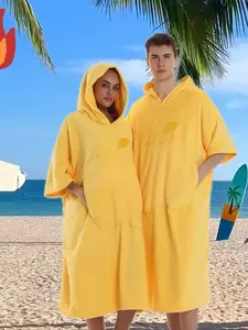 Couple Wearable Bath Towel Beach Blanket Sleepwear, Multi-Purpose Dry Wet Use, Apple Shape Pocket, Home Travel Essential