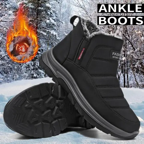 Men's Mid-Height Chevron Snow Boots - Slip-On Laceless Winter Warm Cloth & Synthetic Minimalist Round Toe Rubber Shoes, Waterproof Footwear, Breathable Lightweight Non-Slip EU45