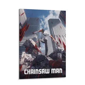 Chainsaw Man Anime Canvas  Art Poster, Japanese  Action Canvas Print, Modern Anime Room Decor for Bedroom Gaming Setup Living Room, Cool Otaku  Decor for Anime Fans and  Collectors Wall manga