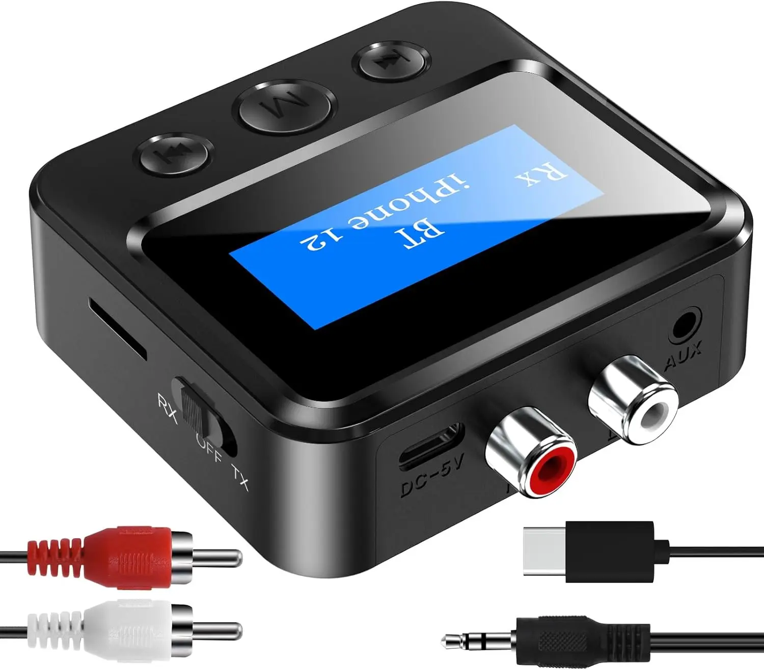 Bluetooth Transmitter Receiver for TV, with RCA 3.5mm AUX & Display Audio Adapter for Home Stereo, Bluetooth Transmitter for Headphones/Speakers/Airplane/Home Theater/PC/Car, TF Card Output