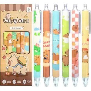 Capybara Pens, Cute Capybara Themed Click Pens, 0.5mm Fine Point Black Ink, Capybara Gel Ink Pens with Collectible Packaging,  for Office, School, Women, Girls, Boys (6 Pack)