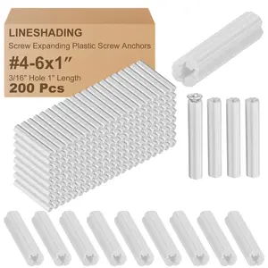 Lineshading 200 Pcs Expanding Plastic Screw Anchors 3/16" Hole White Plastic Anchors for Concrete Masonry Tile Cement Bolt Expansion Tube for #4,5,6 Screws, Fix to Wall Drywall or Other (1")