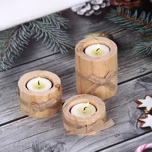 3pcs Wooden Tea Light Candle Holders, Rustic Wedding Party Table Centerpieces, Home Decoration, Gift Ornament, No Candles Included