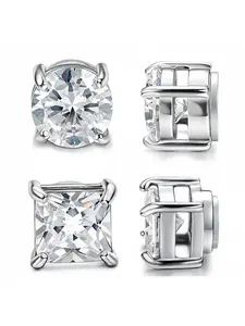 2 Pairs Stainless Steel Magnetic Ear Cuffs, Silver Color Simple Magnet Ear Rings, Trendy Unisex Zircon Earrings, Zircon Inlaid, Fashionable Jewelry