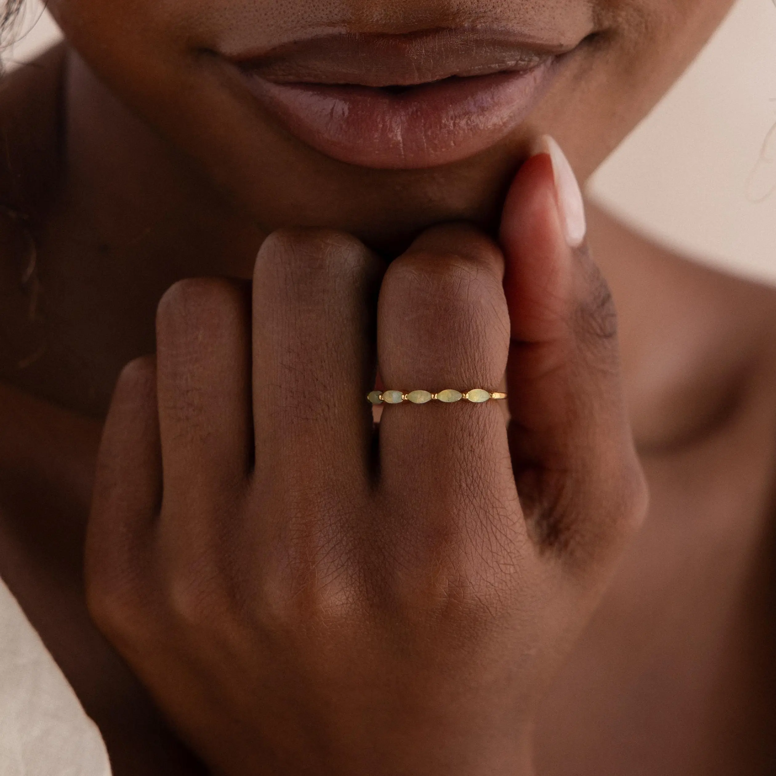Marquise Jade Ring by Caitlyn Minimalist - Delicate Green Gemstone Eternity Ring - Boho Jewelry - Girlfriend Gift