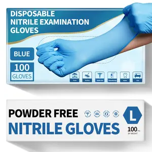 Powder-Free Nitrile Gloves, 4.5 Mil, 100 Count, Blue - Food-Safe & Disposable for Medical, Cooking, Cleaning Defense Personal