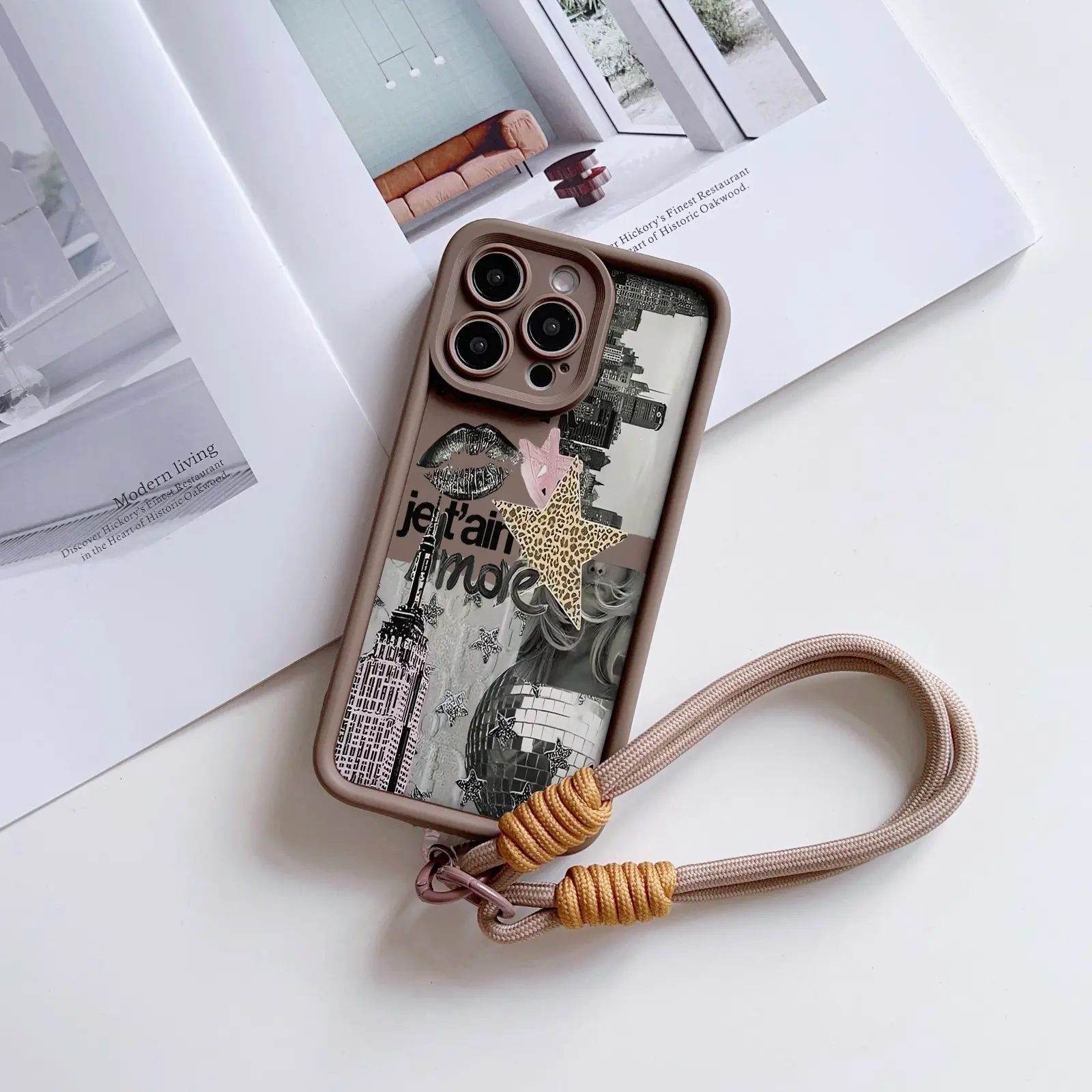 High Bamboo Phone Case with Hand Strap, Unique British Style Tpu Shockproof Case Compatible with iPhone 11/12/13/14/15/16/17 Models