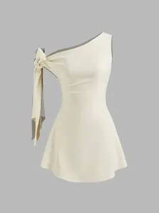 Asymmetrical Neck Knotted Mini Dress CIDER