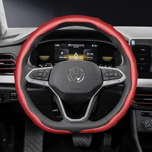 For Volkswagen Carbon Fiber Texture Steering Wheel Cover One-Piece Snap-On Design Matte Sport Style All-Season Universal Steering Wheel Protective Shell For Tiguan/Golf/T-Roc/Polo/Passat/Jetta/ID.3/ID.4/Atlas/Teramont/Taos/T-Cross, Car Accessories