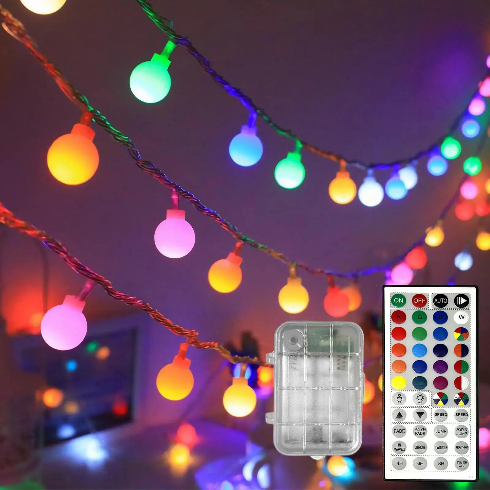 Led Globe String Lights Indoor  10ft 11 Mode Color Changing Operated Twinkle With Remote Dimmable Rainbow For Classroom Room Christmas